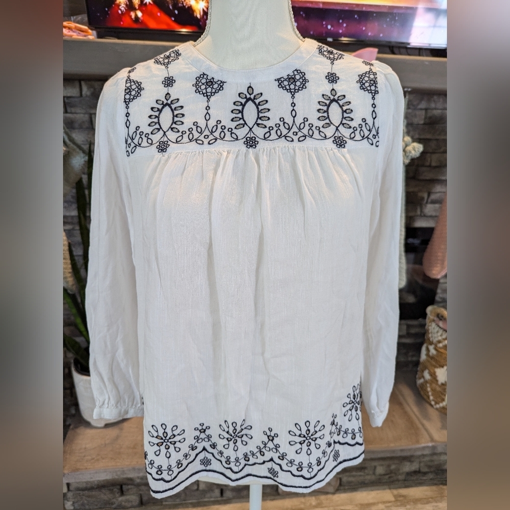Lucky Brand Ivy Embroidered Blouse Size S